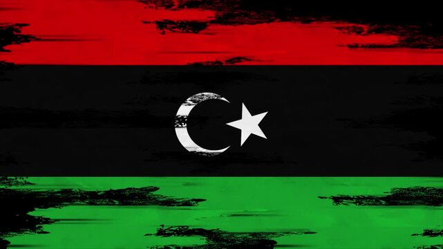 Appearing Flag of LIBYA with Grunge Glitched Effects for LIBYA National Identity