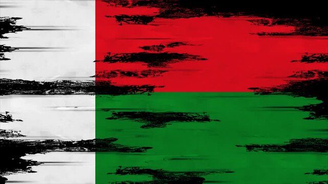 Appearing Flag of MADAGASCAR with Grunge Glitched Effects for MADAGASCAR National Identity