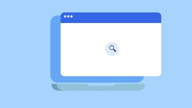 Minimal web browser window interface with search icon on blue background. Clean UI design concept for web search, navigation, and online application workflows.
