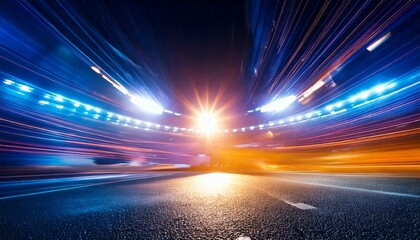 Vibrant Night Road Scene with Blurred Motion Lights.