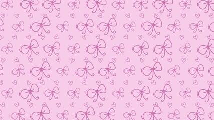 Coquette bows hearts pattern pink cute seamless background aesthetic feminine, perfect for romantic designs, invitations, fabric, or digital paper.