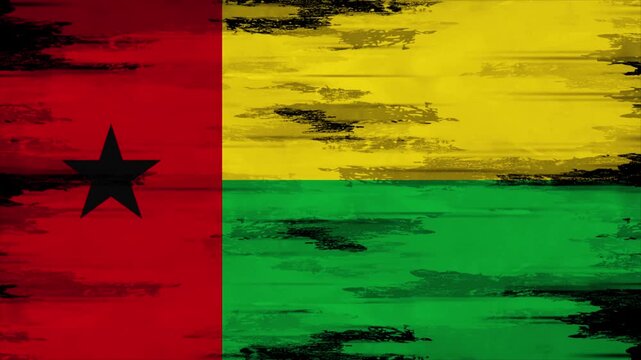 Appearing Flag of Guinea-Bissau with Grunge Glitched Effects for Guinea-Bissau National Identity