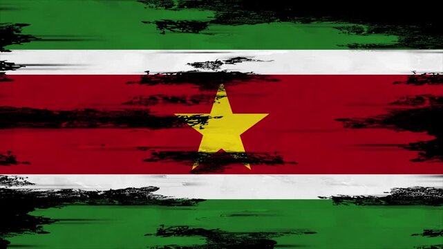 Appearing Flag of SURINAME with Grunge Glitched Effects for SURINAME National Identity