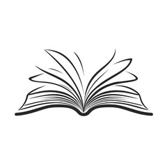 Offenes Buch Icon &ndash; Minimalistisches Buch-Symbol als schwarze Liniengrafik auf wei&szlig;em Hintergrund