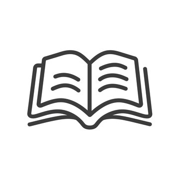 Offenes Buch Icon &ndash; Minimalistisches Buch-Symbol als schwarze Liniengrafik auf wei&szlig;em Hintergrund