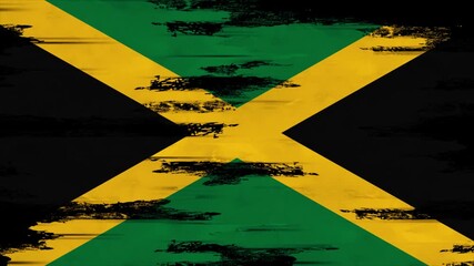 Appearing Flag of JAMAICA with Grunge Glitched Effects for JAMAICA National Identity
