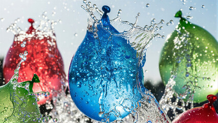 Colorful water balloons bursting in vibrant colors for celebrations