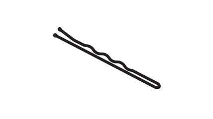 Black bobby pin silhouette icon with curved center, diagonal orientation, minimalist hairpin vector for fashion graphics and beauty design projects
