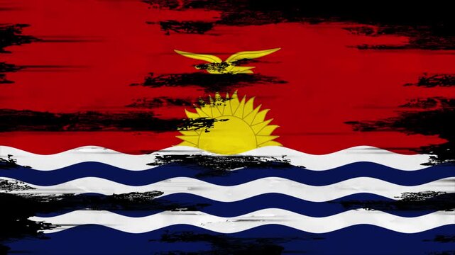 Appearing Flag of KIRIBATI with Grunge Glitched Effects for KIRIBATI National Identity