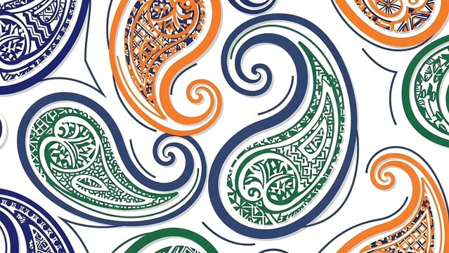 Colorful Paisley Pattern on White Background.
