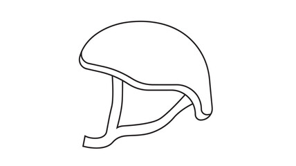 Fototapeta premium Minimalist line drawing of a modern military helmet silhouette with curved brim, neck guard and cheek strap, vector outline icon for graphic design