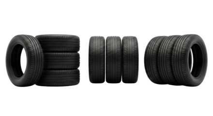 Set of new car tires isolated on white background