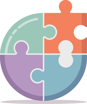 Four colorful puzzle pieces creating a circle Logo concept for teamwork and solutions