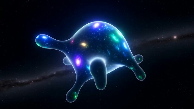 Glowing Bioluminescent Organism in Dark Space.