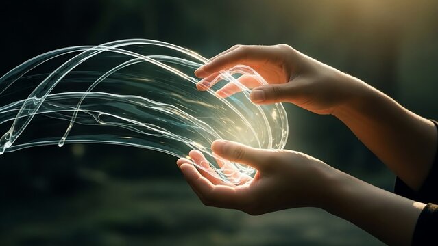 Hands Holding Glowing Network Sphere. - Powered by Adobe
