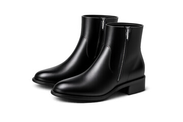 Black leather ankle boots, showing classic design with side zippers, elegant and fashionable footwear for men and women