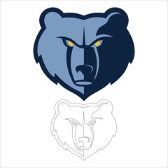 Stylized Blue Bear Head and Outline on White Background