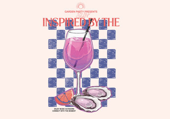 Cocktail glass on the beach hand-drawn vector illustration. Tropical cocktails calligraphy slogan. Party poster design,Drinks,Cocktails, Set of vector illustrations