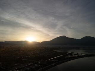 Majestic mountain peaks illuminated by the first light of sunrise