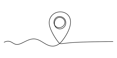 Continuous line drawing of a location pin icon representing navigation and journey Vector, illustration © Continues One Line D