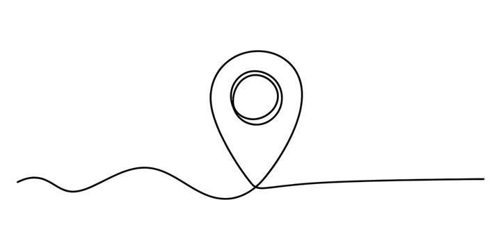 Continuous line drawing of a location pin icon representing navigation and journey Vector, illustration