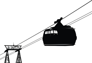 Black Color Cable Car silhouette design Vector Illustration, Solid White Background  © Alpona