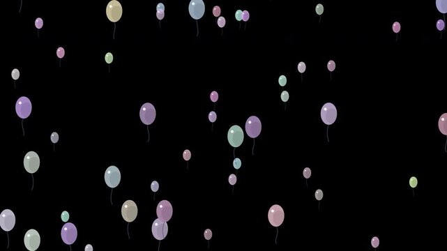 Many balloons rise here and there with Transparent Background (Seamless Loop, Alpha Channel)