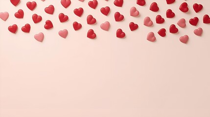 Valentine&rsquo;s Day background with red and pink hearts positioned at the top of the image.