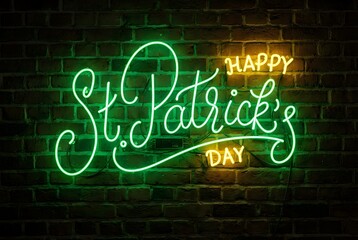 Happy St. Patrick's Day golden calligraphy on dark green background 