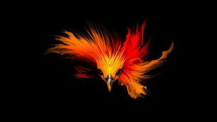 Vibrant green and gold hawk with piercing eyes against a stark black background