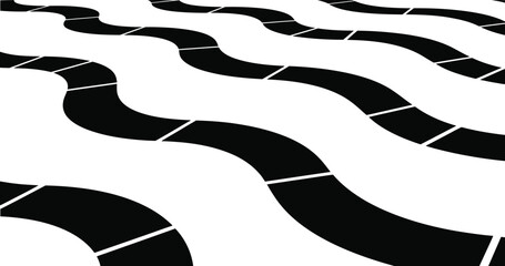 Copacabana beach sidewalk, black and white geometric artistic seamless pattern 