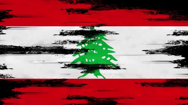 Appearing Flag of LEBANON with Grunge Glitched Effects for LEBANON National Identity