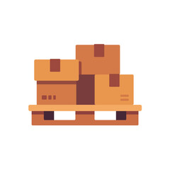 Wooden pallet stacked with shipping boxes, isolated icon, flat style vector illustration