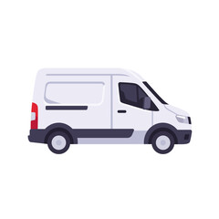 White delivery van for courier transport service, isolated icon, flat style vector illustration
