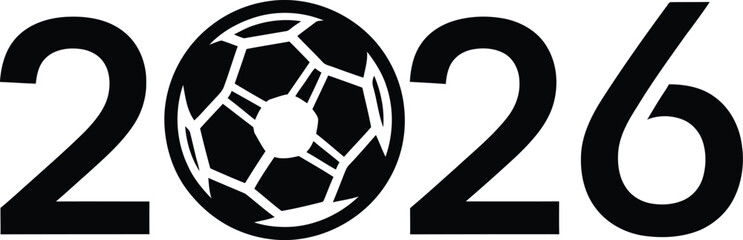 2026 Soccer competition template with unique logo typography combination Vector illustration silhouette, black vector icon style 