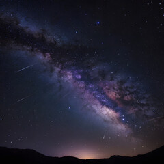 Fototapeta premium A breathtaking celestial panorama of the Milky Way galaxy, illuminated by countless stars and streaked with shooting meteors across the dark night sky