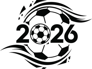 2026 Soccer competition template with unique logo typography combination Vector illustration silhouette, black vector icon style 