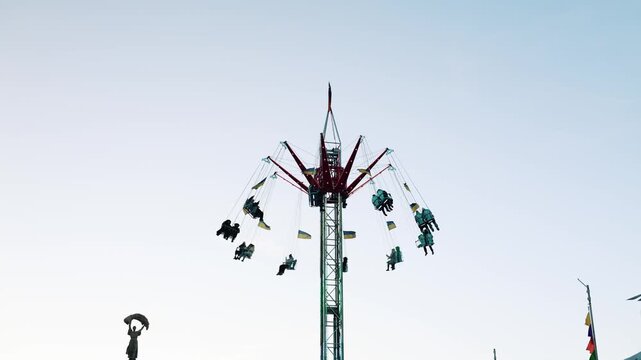 Amusement park. Theme park ride. Amusement park ride in Ukraine. 