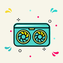 Halftone pop art dot computer graphics card with dual cooling fans vector illustration