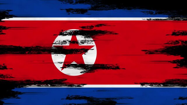 Appearing Flag of NORTH KOREA with Grunge Glitched Effects for NORTH KOREA National Identity