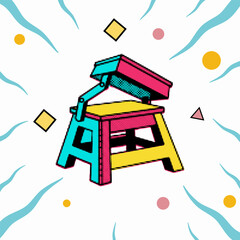 Halftone pop art dot industrial step stool or portable work bench tool vector illustration