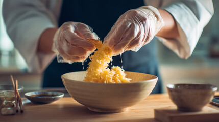 Chef Preparing Authentic Crispy Shrimp Tempura in Japanese Kitchen