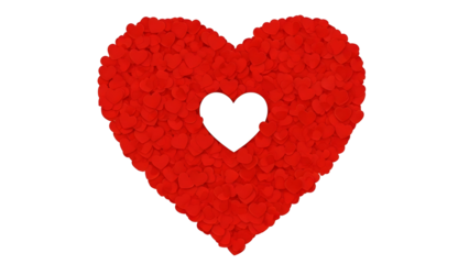 Red heart with a white heart isolated on transparent background