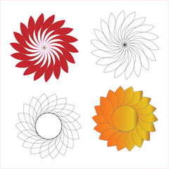 Four circular floral one red one orange and two line abstract