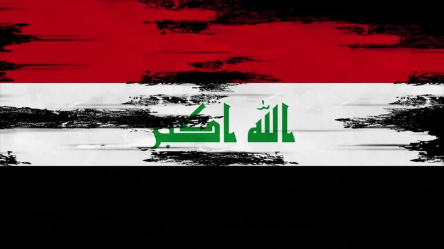 Appearing Flag of IRAQ with Grunge Glitched Effects for IRAQ National Identity