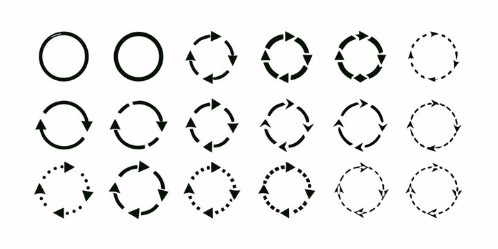 Arrangement of circular arrow icons showing rotation and cyclical processes