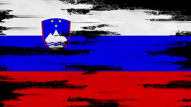 Appearing Flag of SLOVENIA with Grunge Glitched Effects for SLOVENIA National Identity