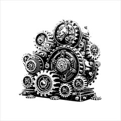 Vintage Industrial Gear Assembly Illustration