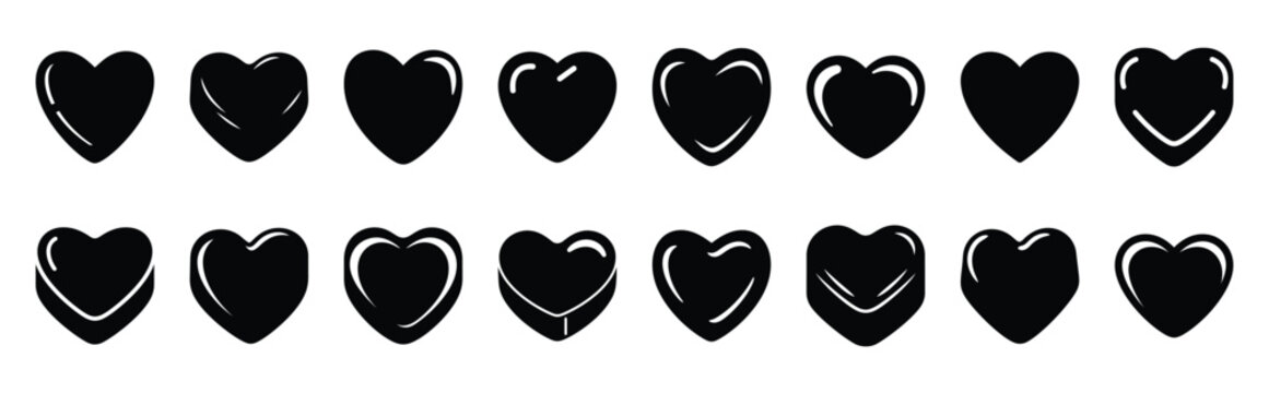 Collection of heart shaped candy silhouette valentine vector icon set. Clean romantic icons symbols isolated on a white background for Valentine&rsquo;s Day.
