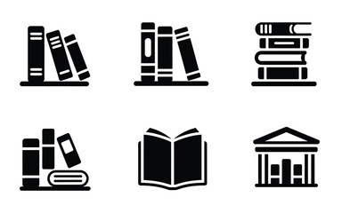 Library Shelf and Academic Building Icons Set for Education and Knowledge Concepts